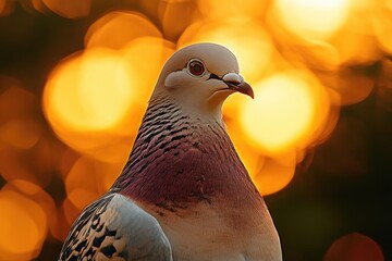Poster - A close-up shot of a pigeon's face with a blurred background