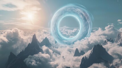 Poster - A surreal portal to another dimension floating in the sky.