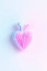 Poster - Pink and blue neon heart with pulse line on gradient background, representing healthcare, love, and medical concepts