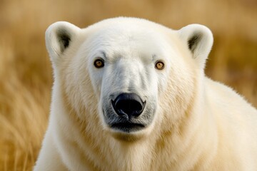 Wall Mural - A close-up view of a polar bear roaming freely in a vast field