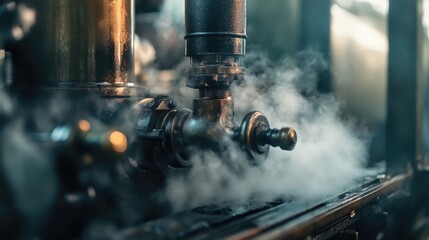 Poster - Steam emitting from a pipe in a close-up shot, suitable for industrial or mechanical context