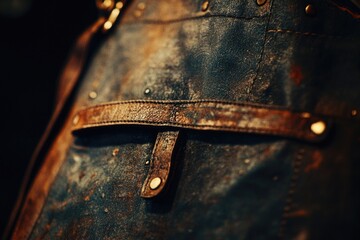 Poster - High-quality image of a brown leather bag from the inside, with stitching and details visible