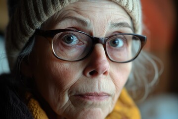 Poster - A close-up shot of someone wearing glasses and a hat, looking directly at the camera