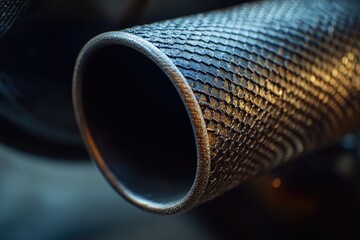 Aufkleber - A close-up view of a motorcycle exhaust pipe with details on the metal and pipes