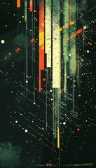 Poster - Abstract Vector Background Dynamic Vertical Lines, Code Patterns, and Bold Colors on Dark Canvas.