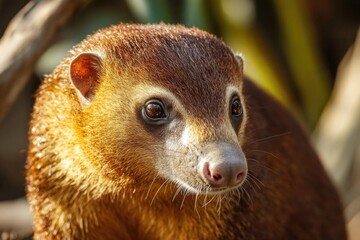 Poster - A small animal is sitting next to a tree, looking up at something