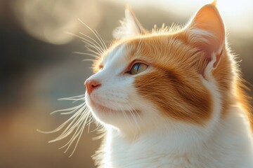 Poster - A close-up shot of a curious cat's face, blurred background