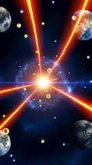 Aufkleber - A bright orange firework is in the air. The sky is blue