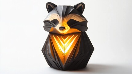 Sticker - The Origami Paper Raccoon Lamp Illuminates Brightly Inside A Room