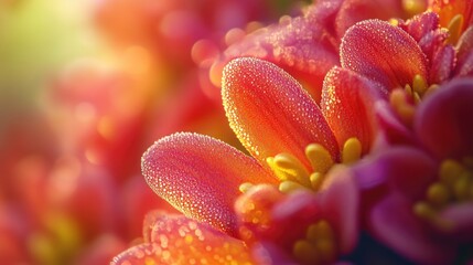 Poster - A close-up shot of a flower with water droplets glistening on its petals, perfect for use in editorial or commercial photography