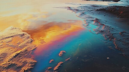 Poster - Vivid colorful sunset reflected on rippling water surface environment
