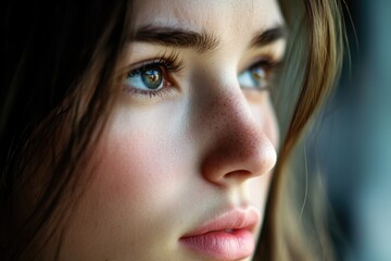 Poster - A close-up shot of a woman's face with blue eyes, perfect for use in portraits or beauty-related content