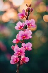 Poster - A close-up shot of a pink flower on its stem, with a blurred background