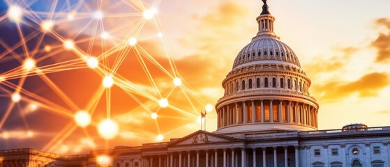 Poster - The capitol building surrounded by a network of stars creating a dreamy scene