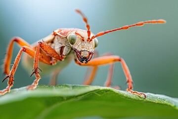 Sticker - A close-up view of a small insect sitting on the edge of a leaf