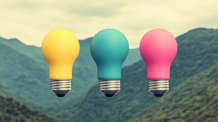 Aufkleber - Three stylish light bulbs hanging elegantly from a string against a dark background