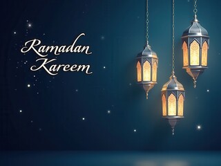 Poster - A beautifully designed 'Ramadan Kareem' greeting card featuring elegant hanging lanterns