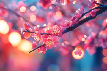 Poster - A close-up shot of a tree branch covered in pink flowers, perfect for spring or gardening-themed designs