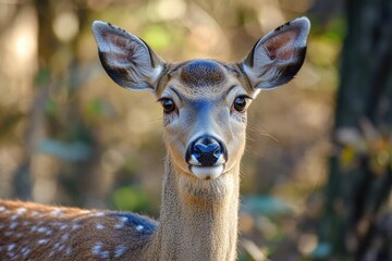 Poster - A deer's face up close with trees in the background