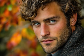 Aufkleber - Close-up shot of a man wearing a coat, suitable for use as a portrait or illustration
