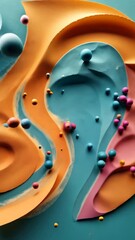 Poster - A colorful painting with a green stripe. The painting is full of small balls. The balls are scattered throughout the painting