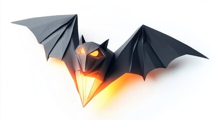 Poster - A Paper Origami Bat With Glowing Eyes And A Bright Light