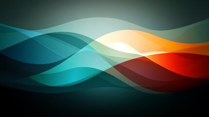 Poster - Abstract Waves of Vibrant Blue, Cyan, Red, and Orange Flowing Against a Dark Background