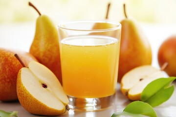 Poster - Fresh orange juice served with pears, perfect for breakfast or snack
