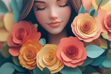 Poster - Close-up of a woman's face adorned with flowers, suitable for beauty or lifestyle content