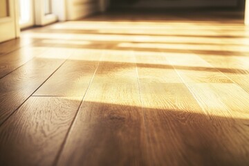 Poster - A close-up view of a wooden floor in a room, suitable for use as a background or texture