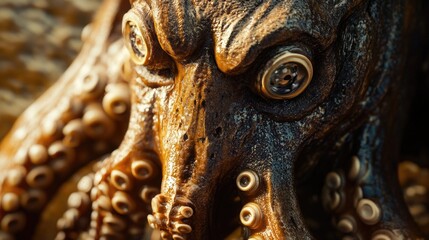 Aufkleber - A detailed view of a sculpted octopus, ideal for use in decorative or educational contexts