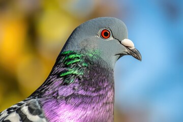 Poster - Close-up shot of a pigeon against a bright blue sky