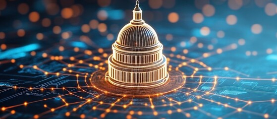 Poster - Iconic capitol building merging with a digital circuit board design concept