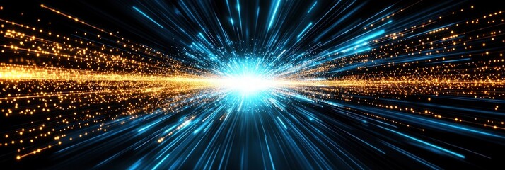 Leinwandbilder - Dynamic Burst of Light Rays in Vibrant Blue and Gold Trendy Background