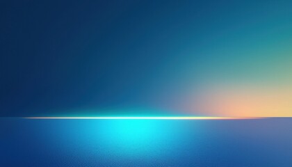 Poster - Bright horizon emerging from dark blue ocean at sunset