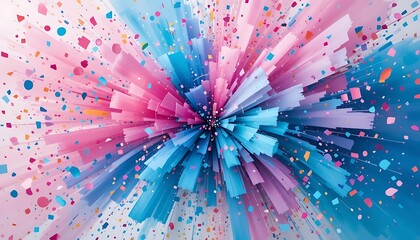 Poster - Abstract Burst of Colorful Shapes and Particles on Light Background