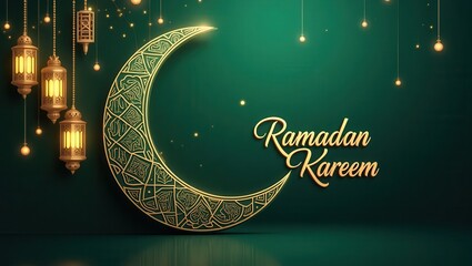 Poster - An artistic Ramadan Kareem greeting card featuring a stunning crescent moon with intricate Islamic patterns