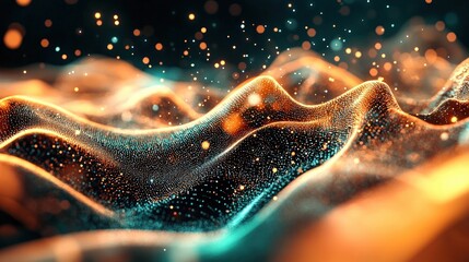 Aufkleber - Abstract Waves of Light with Glowing Particles in a Vibrant Background