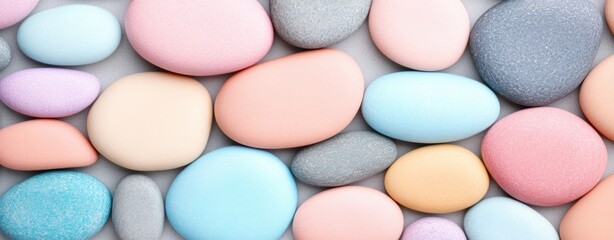Aufkleber - Colorful Smooth Pebbles in Various Pastel Shades on a Light Background