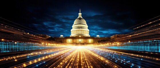 Poster - The iconic capitol building illuminated at night against a dark sky