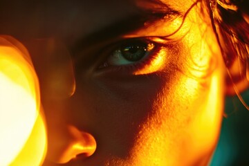 Aufkleber - Portrait of a person's face lit from behind, useful for illustrating stories about character introspection or mystery solving