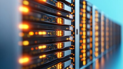 Fototapete - Modern Data Center Rack with Multiple Servers and Bright LED Indicators