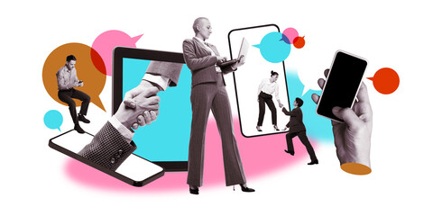 business team engaging in online discussion, professionals interacting through virtual platforms and