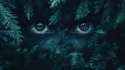 Poster - Two eyes looking through the dark forest foliage unseen