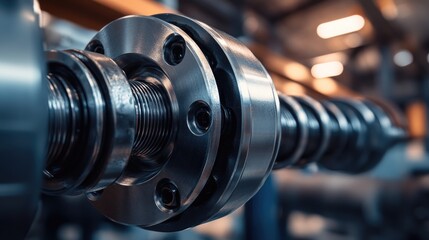 Poster - A close-up shot of a metal pipe lying on a rack, with some tools and machinery visible in the background