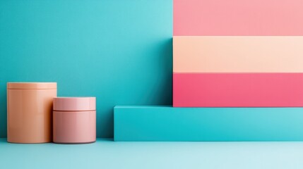 Poster - Elegant Minimalistic Display of Geometric Boxes and Jars in Soft Colors