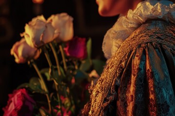 Poster - A close-up shot of a person grasping a bouquet of flowers