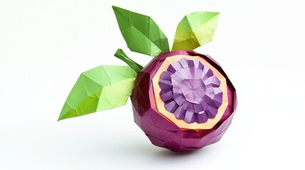 Poster - An origami fruit shows leaves and an inside section detail