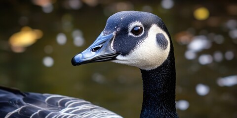 Poster - Close-up portrait of a duck's head with water in the background, great for wildlife or nature themed designs