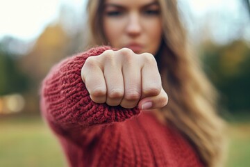 Poster - A woman in a red sweater gestures towards the viewer
